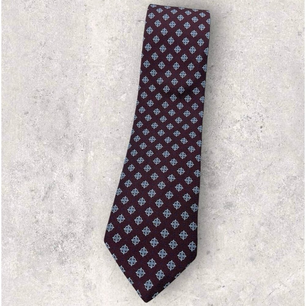 BROOKS BROTHERS Silk Tie USA Burgundy Gray Blue Geometric Polka Dot W:3.6" EUC